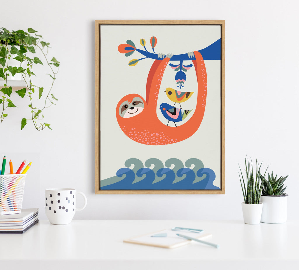 Sylvie Little Sloth Framed Canvas by Rachel Lee of My Dream Wall