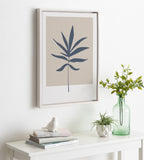 Sylvie Muted Tan and Blue Colorblock Botanical Leaf Framed Canvas by The Creative Bunch Studio