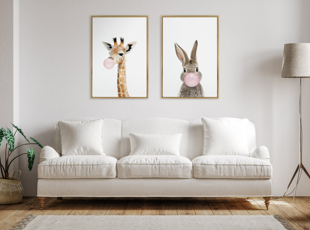 Sylvie Bubble Gum Giraffe Framed Canvas by Amy Peterson Art Studio