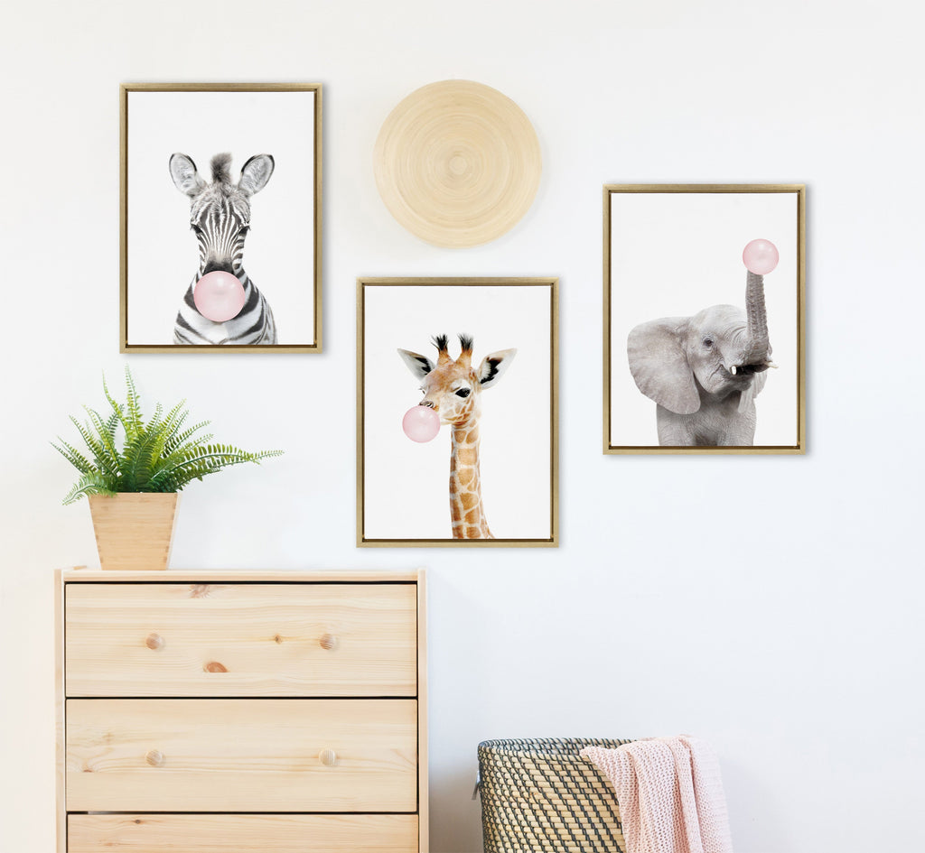 Sylvie Bubble Gum Zebra Framed Canvas by Amy Peterson Art Studio