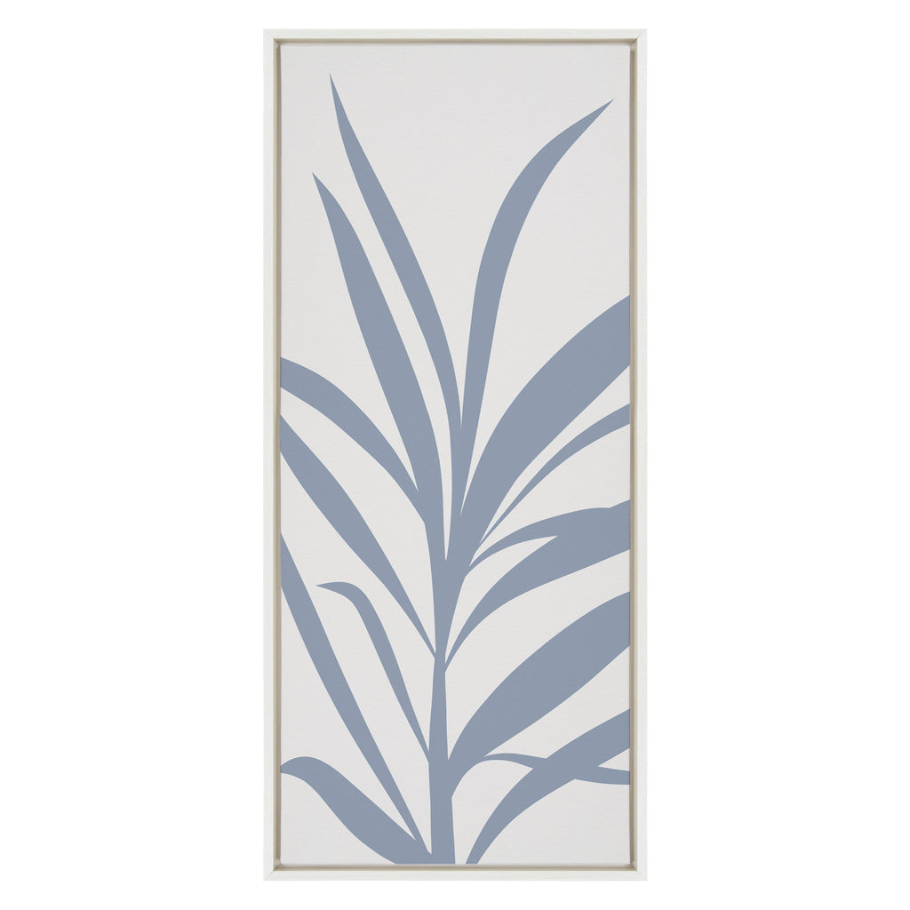 Sylvie Mid Century Retro Jungle Botanical Light Blue Framed Canvas by The Creative Bunch Studio