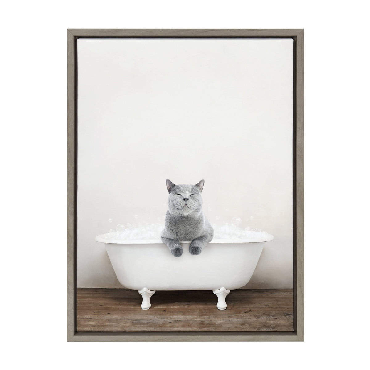 Sylvie Cat in Rustic Bath Framed Canvas by Amy Peterson Art Studio