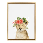 Sylvie Flower Crown Lion Cub Framed Canvas by Amy Peterson Art Studio