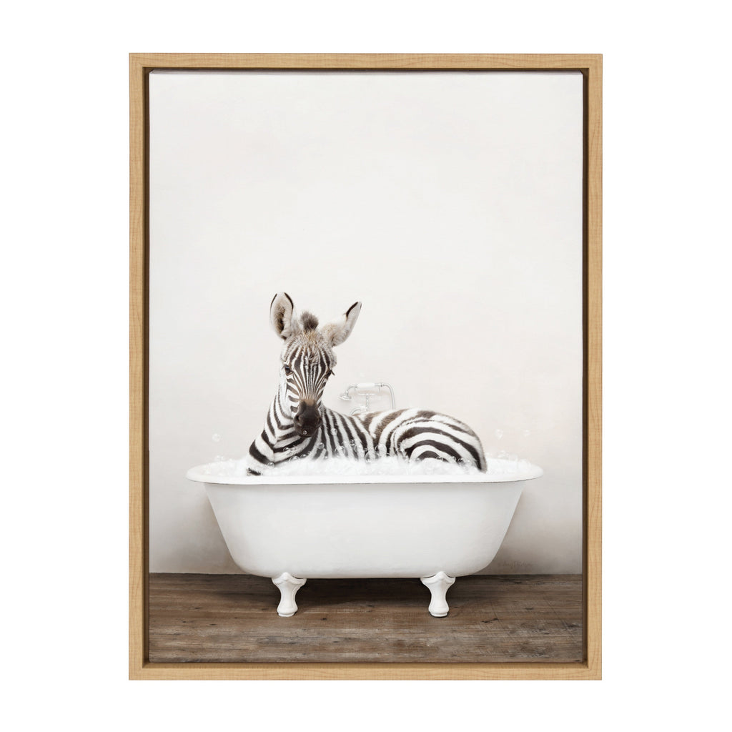 Sylvie Baby Zebra in Rustic Bath Framed Canvas by Amy Peterson Art Studio