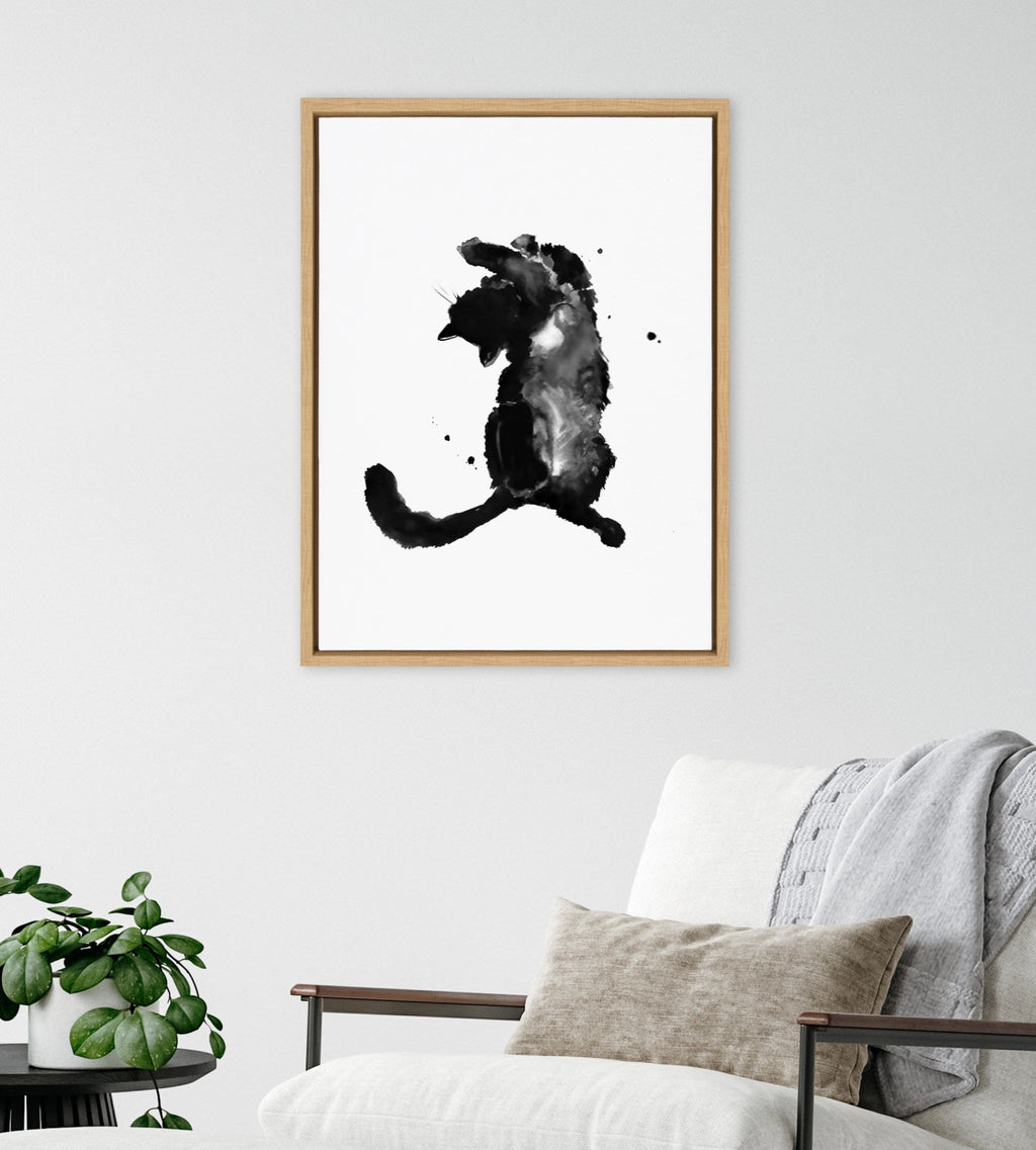 Sylvie Playful Cat BW Framed Canvas by Viola Kreczmer