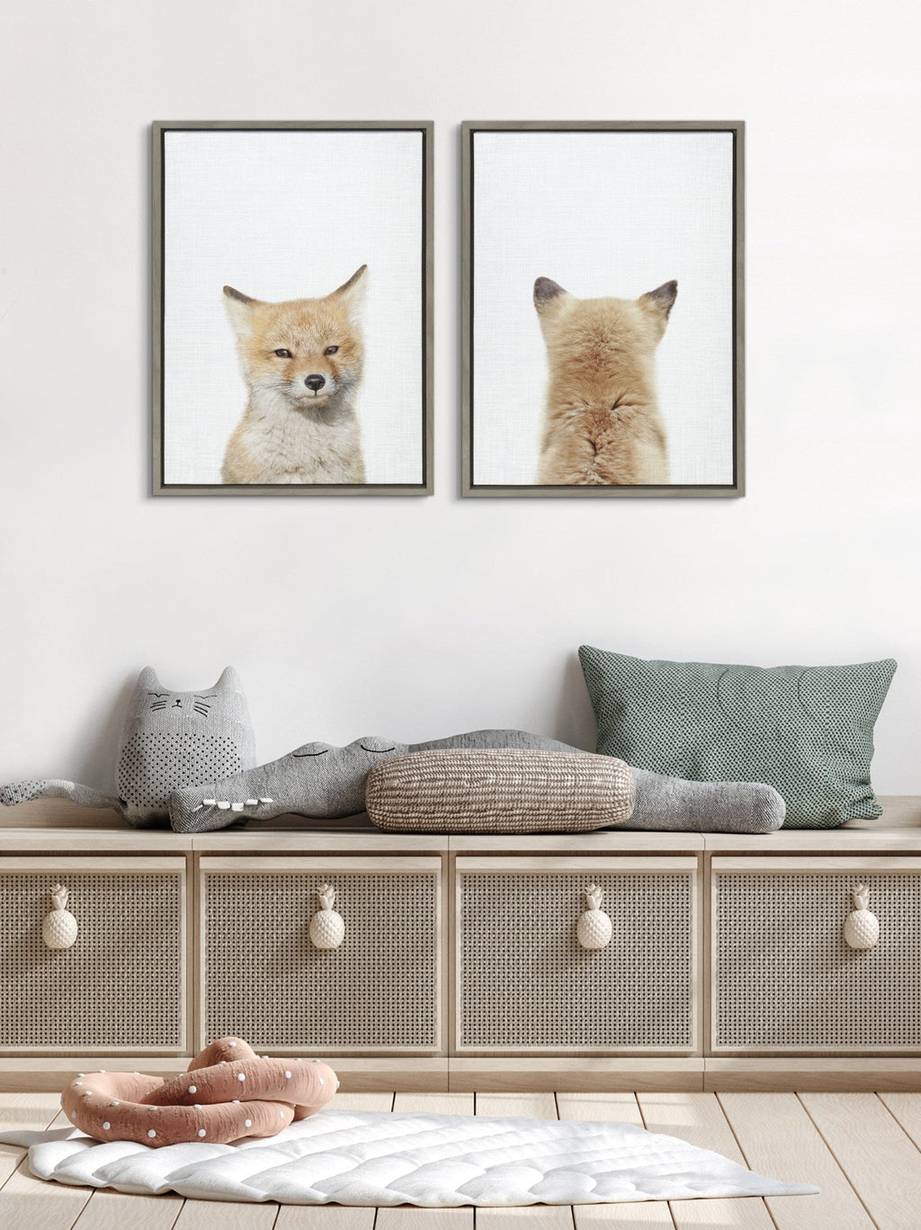 Sylvie Baby Fox Front and  Back Framed Canvas by Amy Peterson Art Studio