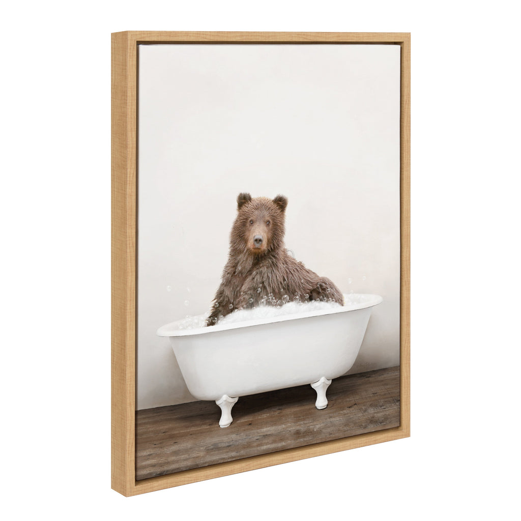Sylvie Bear Rustic Bubble Bath Framed Canvas by Amy Peterson Art Studio