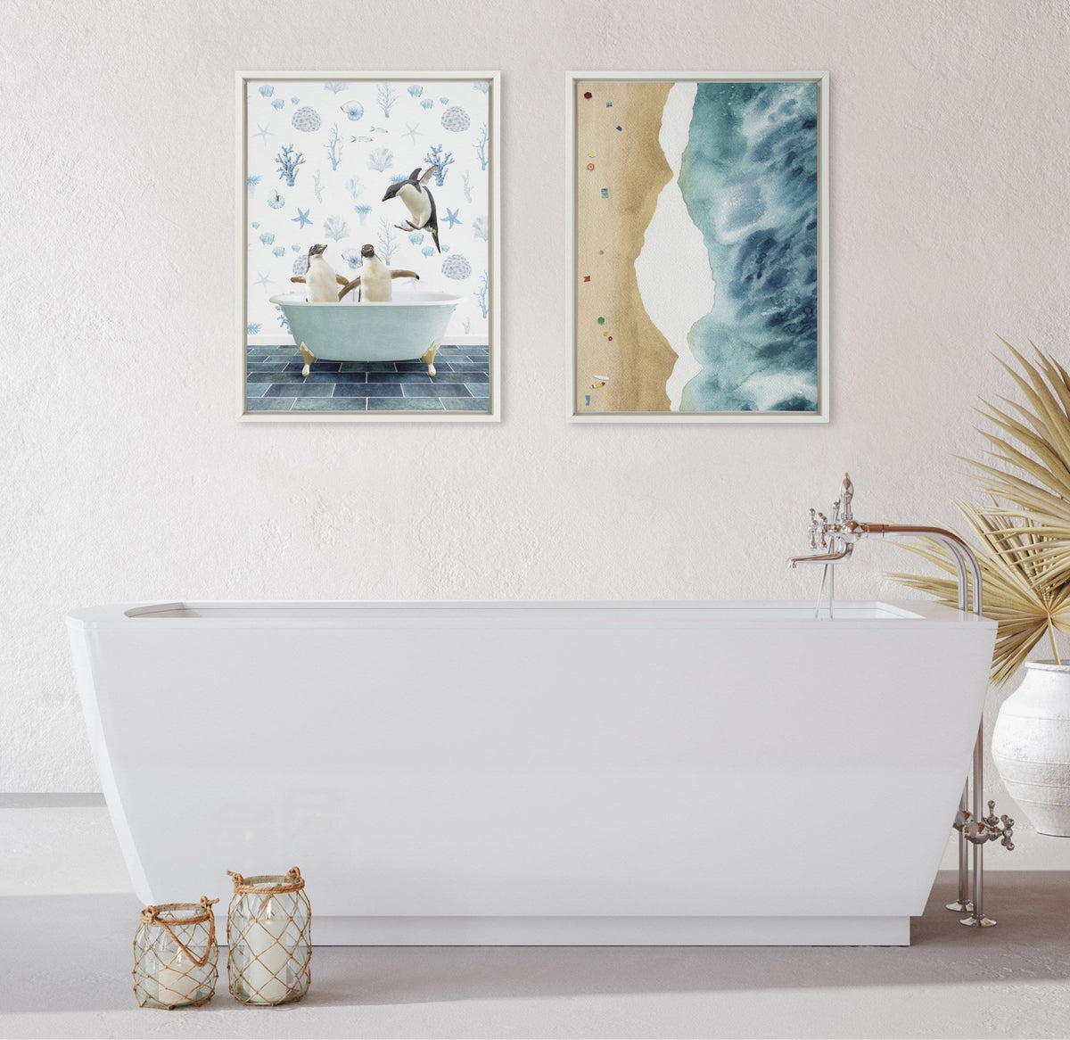 Sylvie Penguins In Under the Sea Bath Framed Canvas by Amy Peterson Art Studio