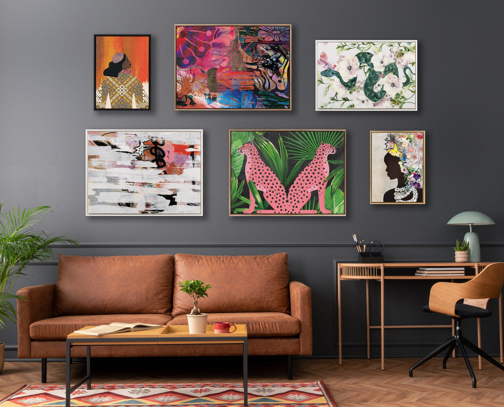 Sylvie Beaded Snake Floral Framed Canvas by Nikki Chu