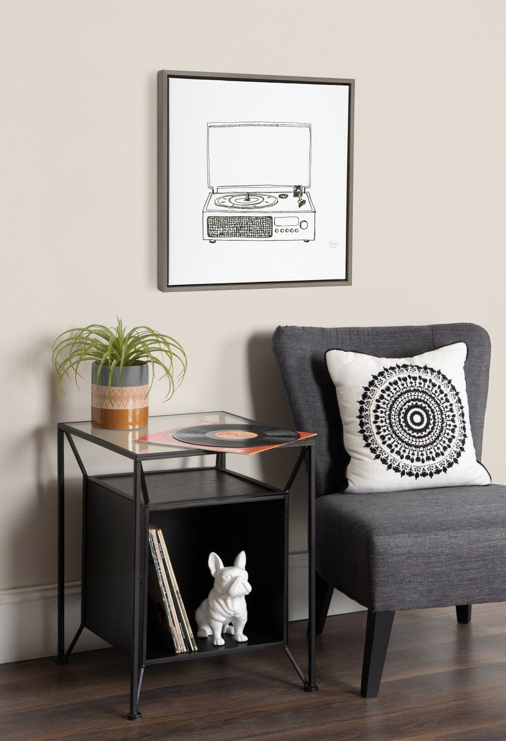Sylvie Victrola Record Player Framed Canvas by Statement Goods