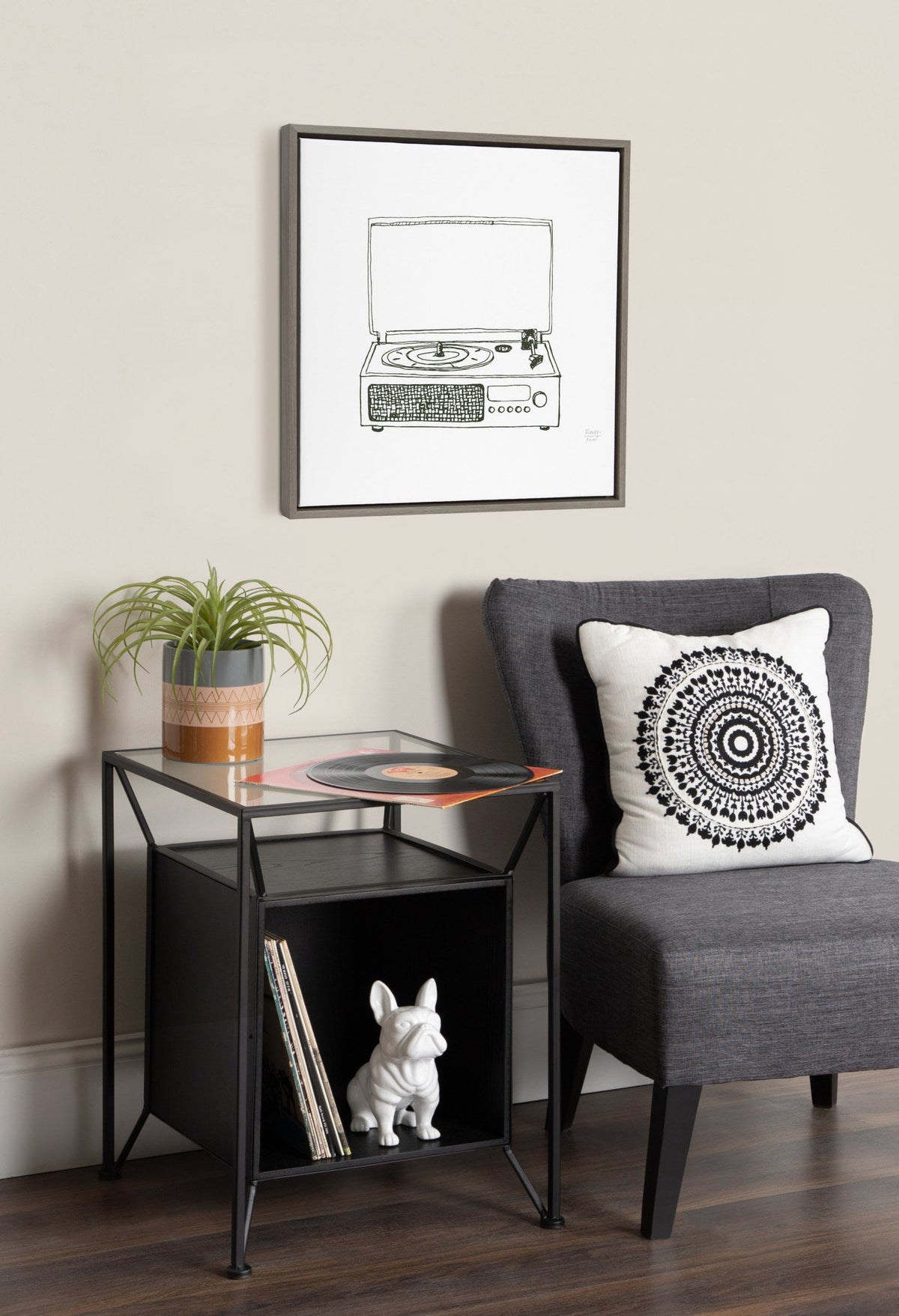 Sylvie Victrola Record Player Framed Canvas by Statement Goods