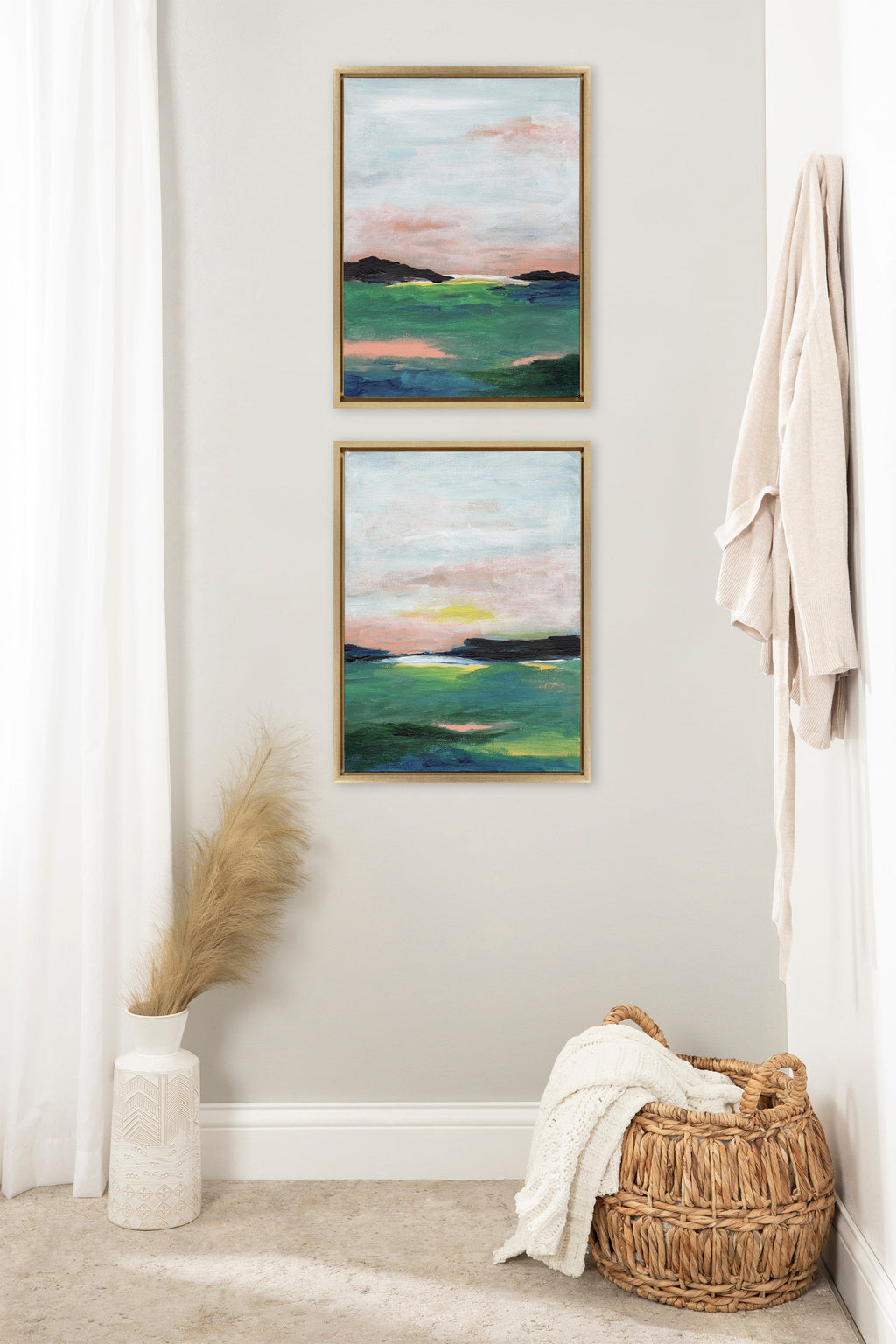 Sylvie Golden Peach Coast l and II Framed Canvas Art Set by Nikita Jariwala