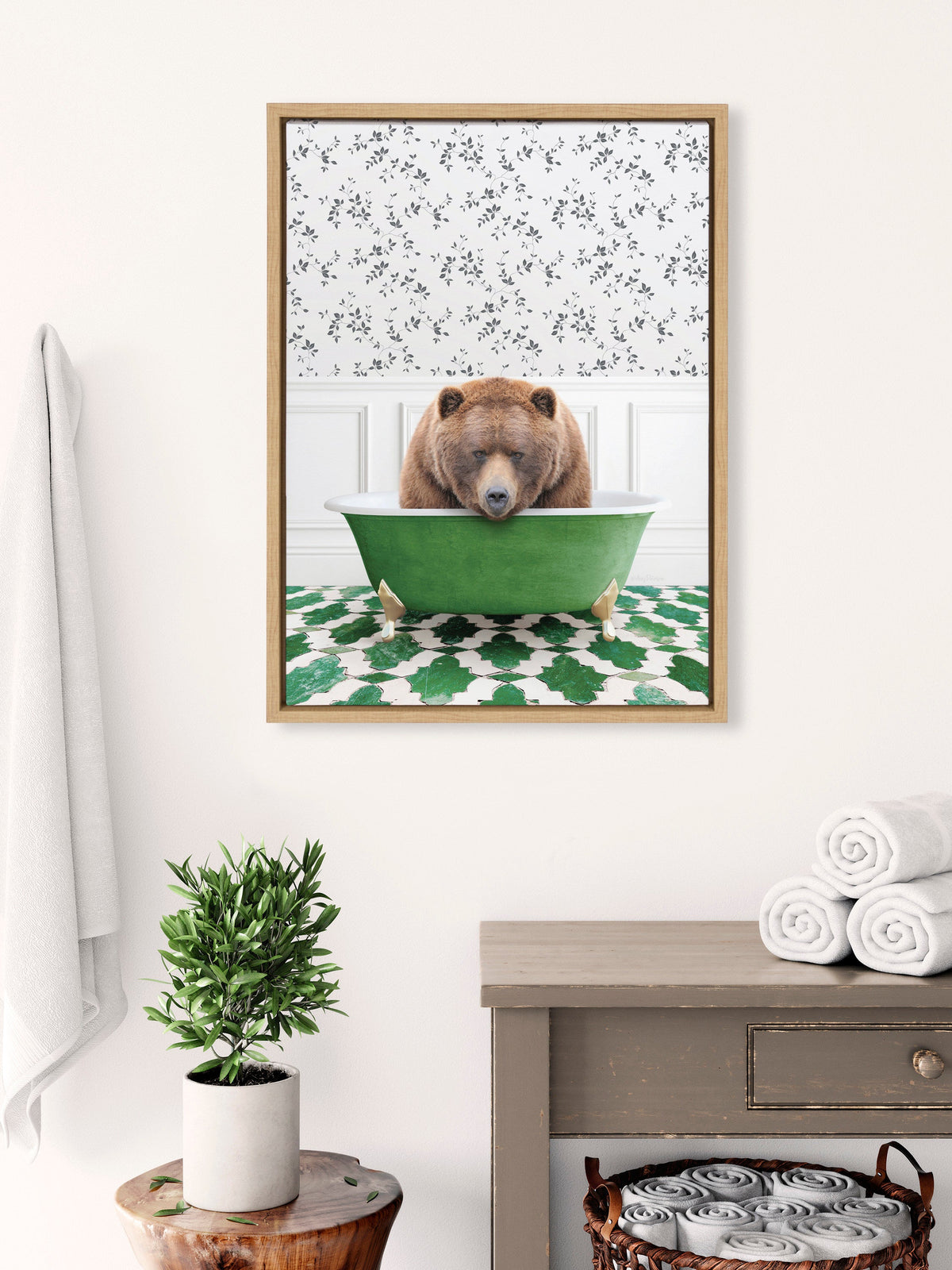 Sylvie Big Bear In Eclectic Green Bath Framed Canvas by Amy Peterson Art Studio