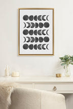 Sylvie 901 Moon Phases Black on White Framed Canvas by Teju Reval of SnazzyHues