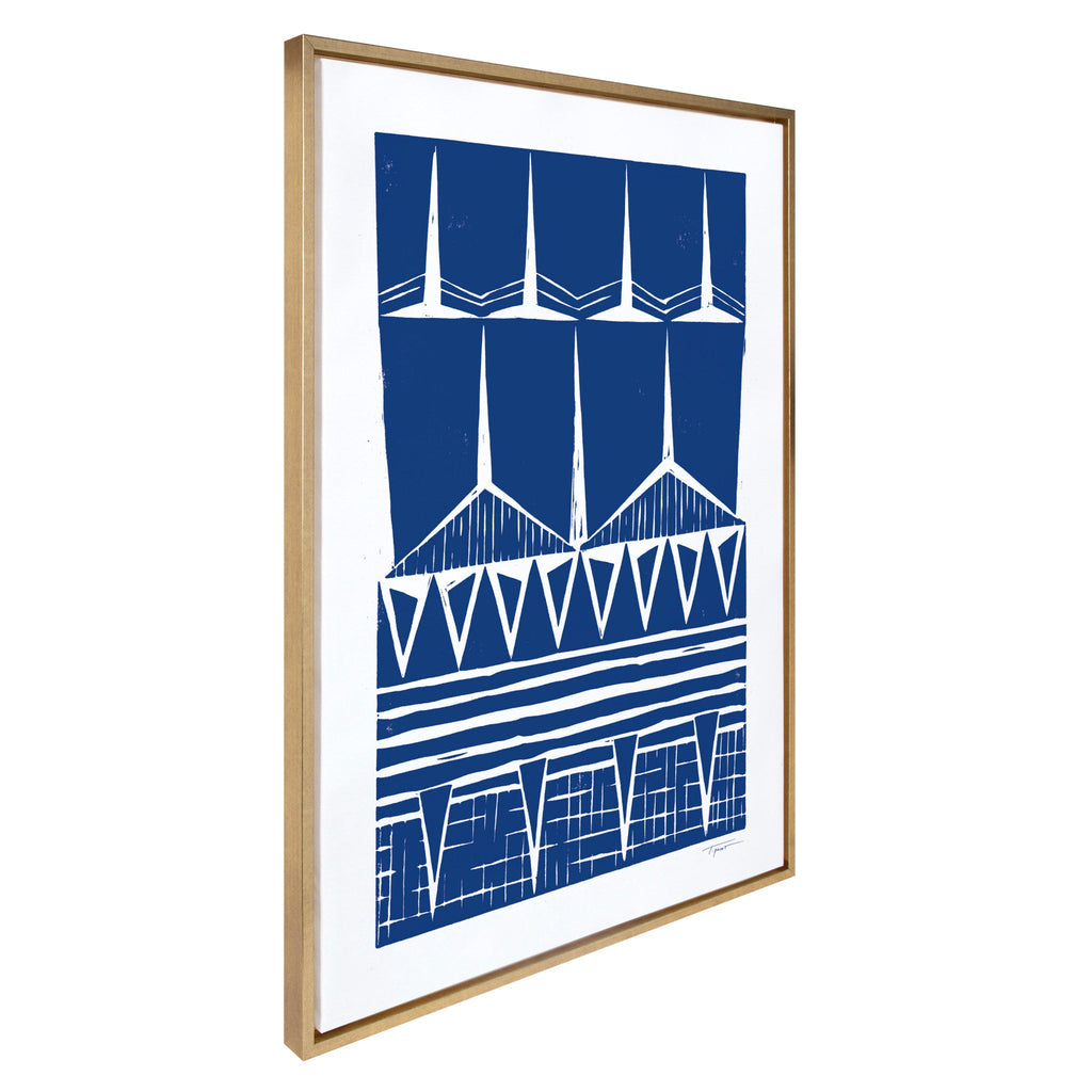 Sylvie Modern Tribal Block Print Indigo Framed Canvas by Statement Goods