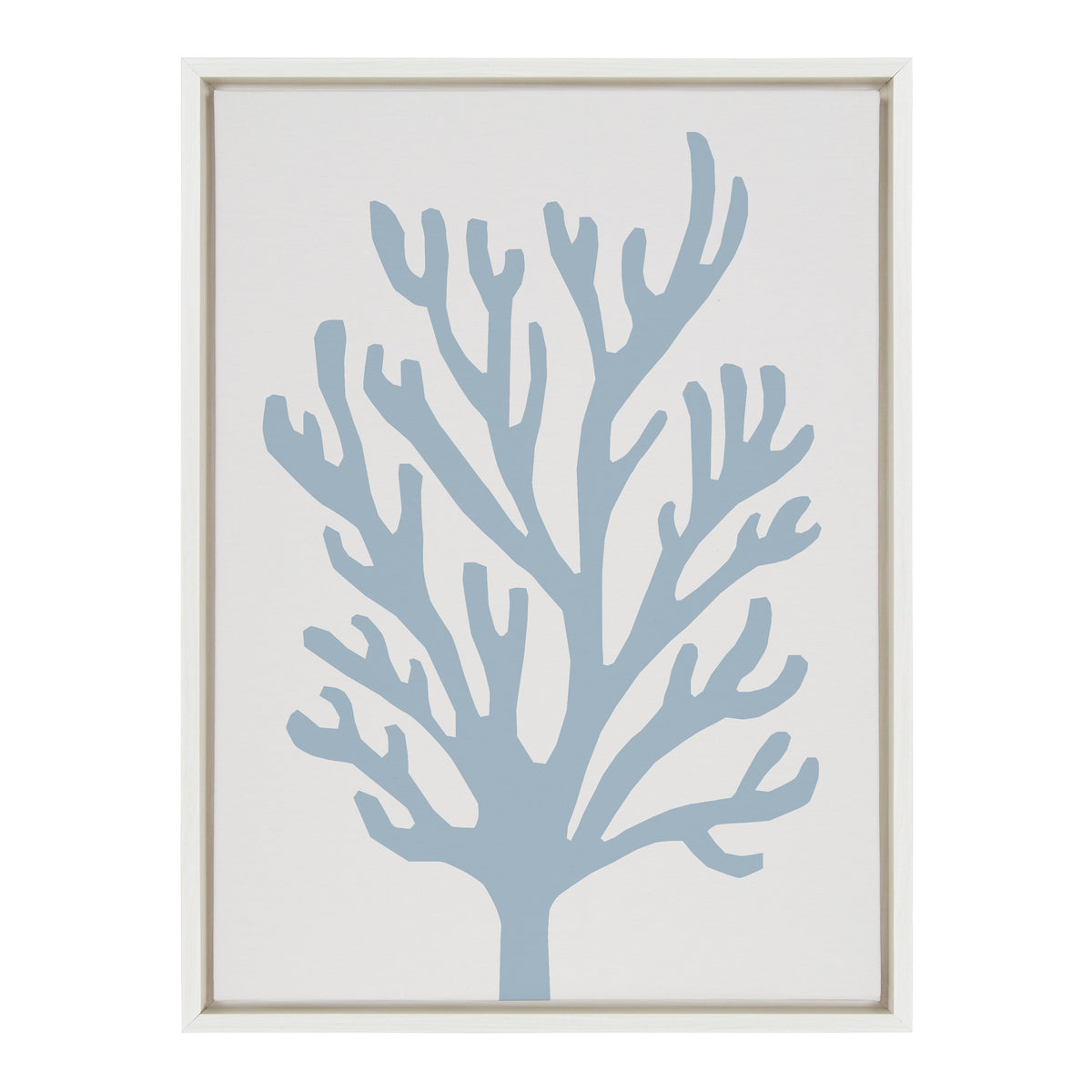 Sylvie Abstract Coral Ocean Blue Framed Canvas by The Creative Bunch Studio