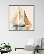 Sylvie Mid Century Modern Geometric Sailboat Framed Canvas by The Creative Bunch Studio