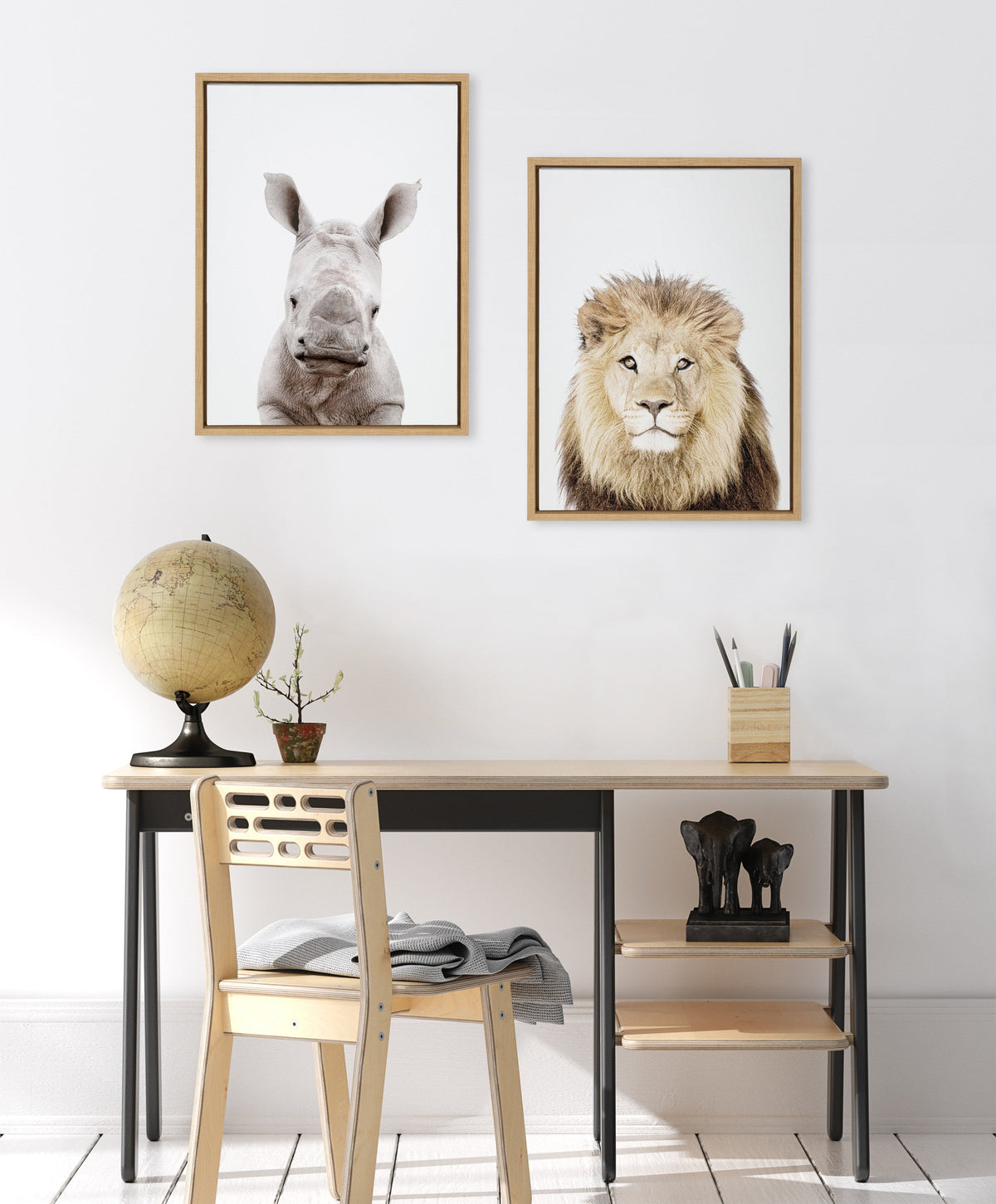 Sylvie Lion Thinking Portrait Framed Canvas by Amy Peterson Art Studio