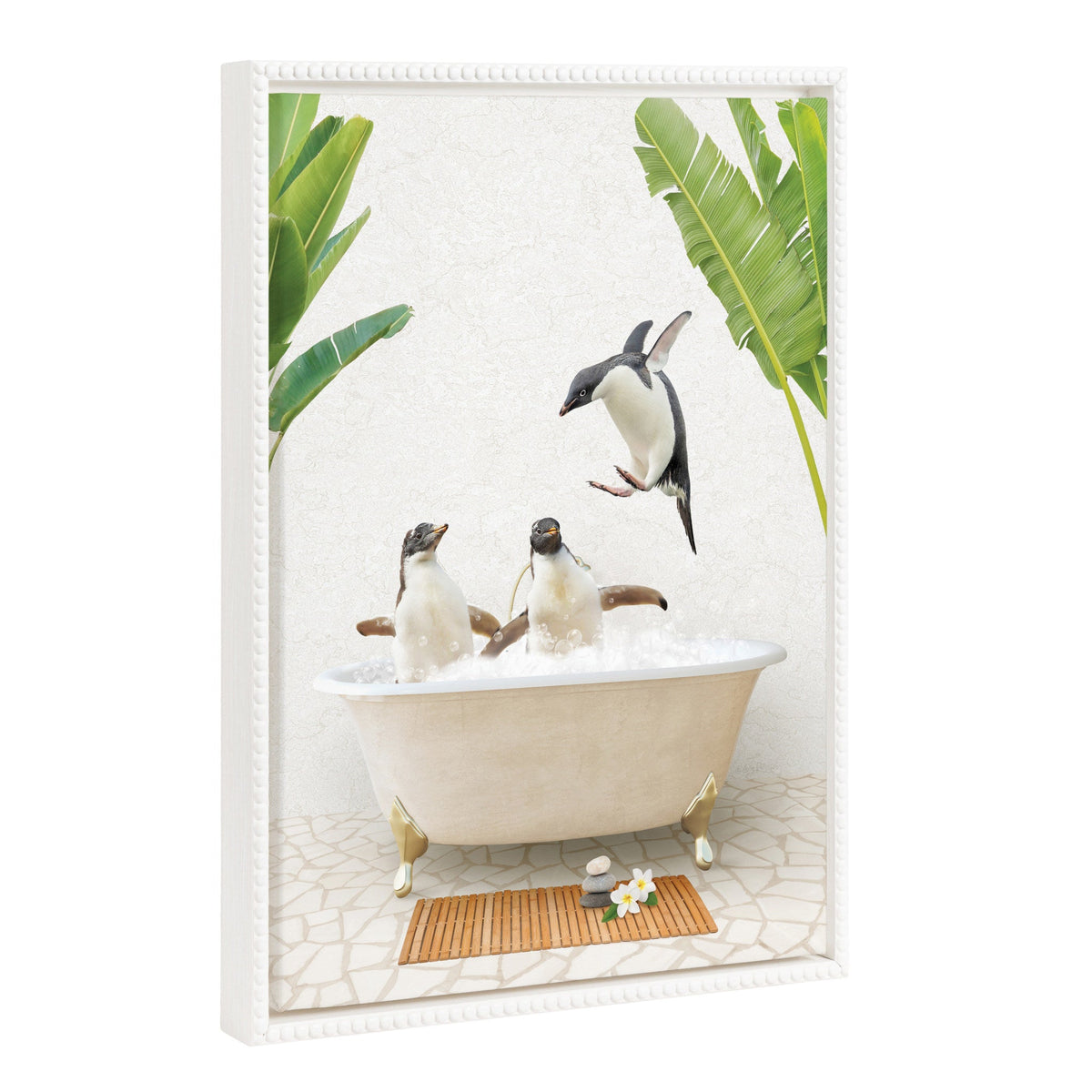 Sylvie Beaded Penguins Bali Bath Framed Canvas by Amy Peterson