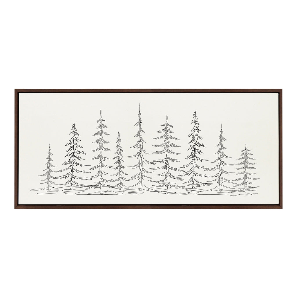 Sylvie Minimalist Evergreen Trees Sketch Framed Canvas by The Creative Bunch Studio