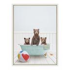 Sylvie Three Bear Cubs In Beach House Bath Framed Canvas by Amy Peterson