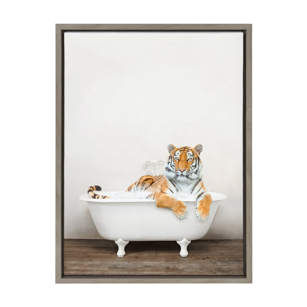 Sylvie Bengal Tiger in Rustic Bath Framed Canvas by Amy Peterson Art Studio