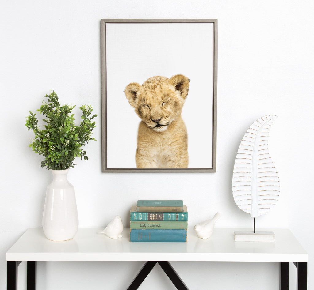 Sylvie Animal Studio Sleepy Lion Framed Canvas by Amy Peterson Art Studio