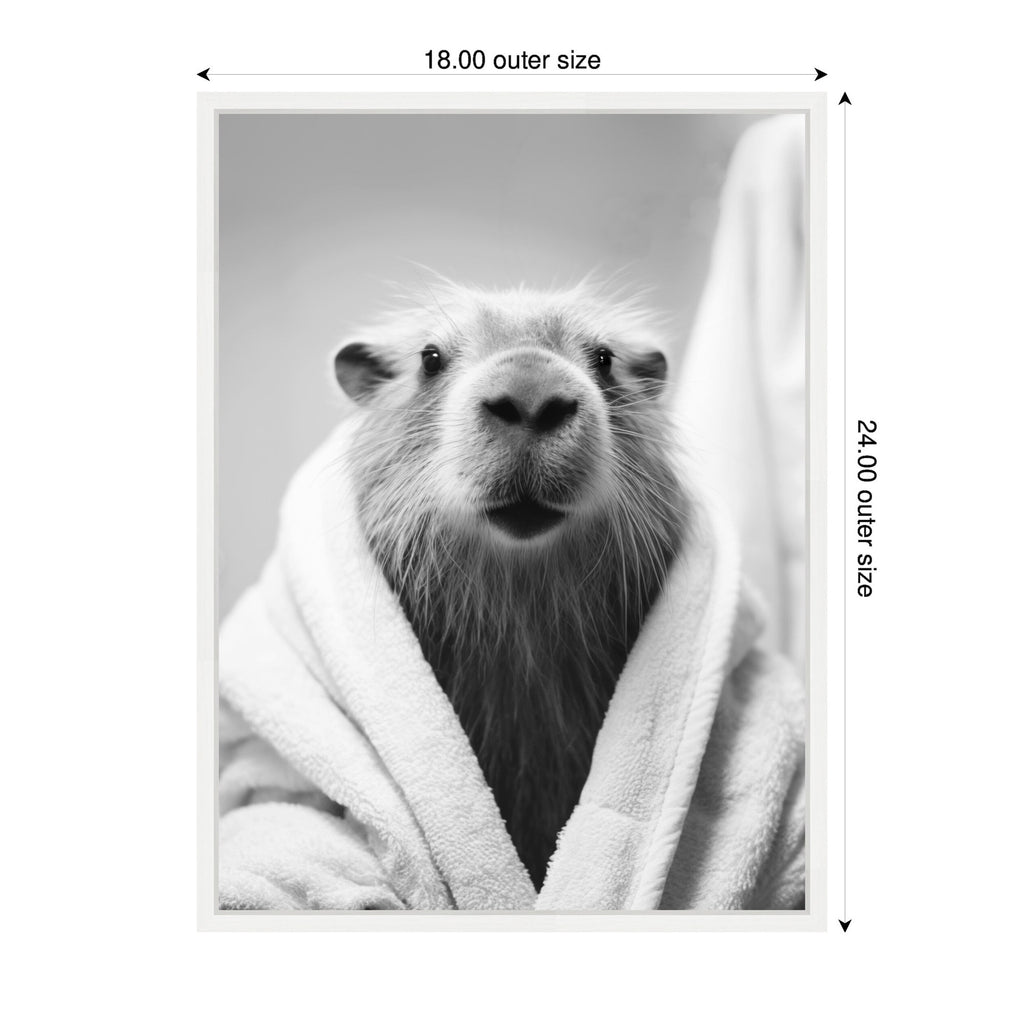 Sylvie Capybara Bathroom Art Towel Robe Black and White Framed Canvas by The Creative Bunch Studio