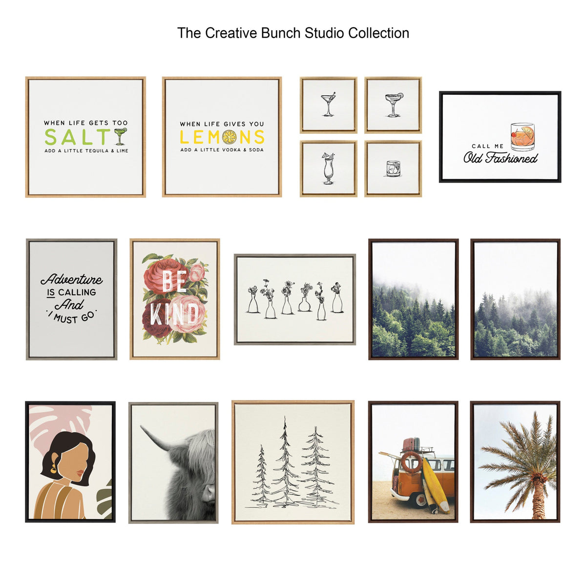 Sylvie Minimalist Evergreen Trees Sketch Framed Canvas Art Set by The Creative Bunch Studio