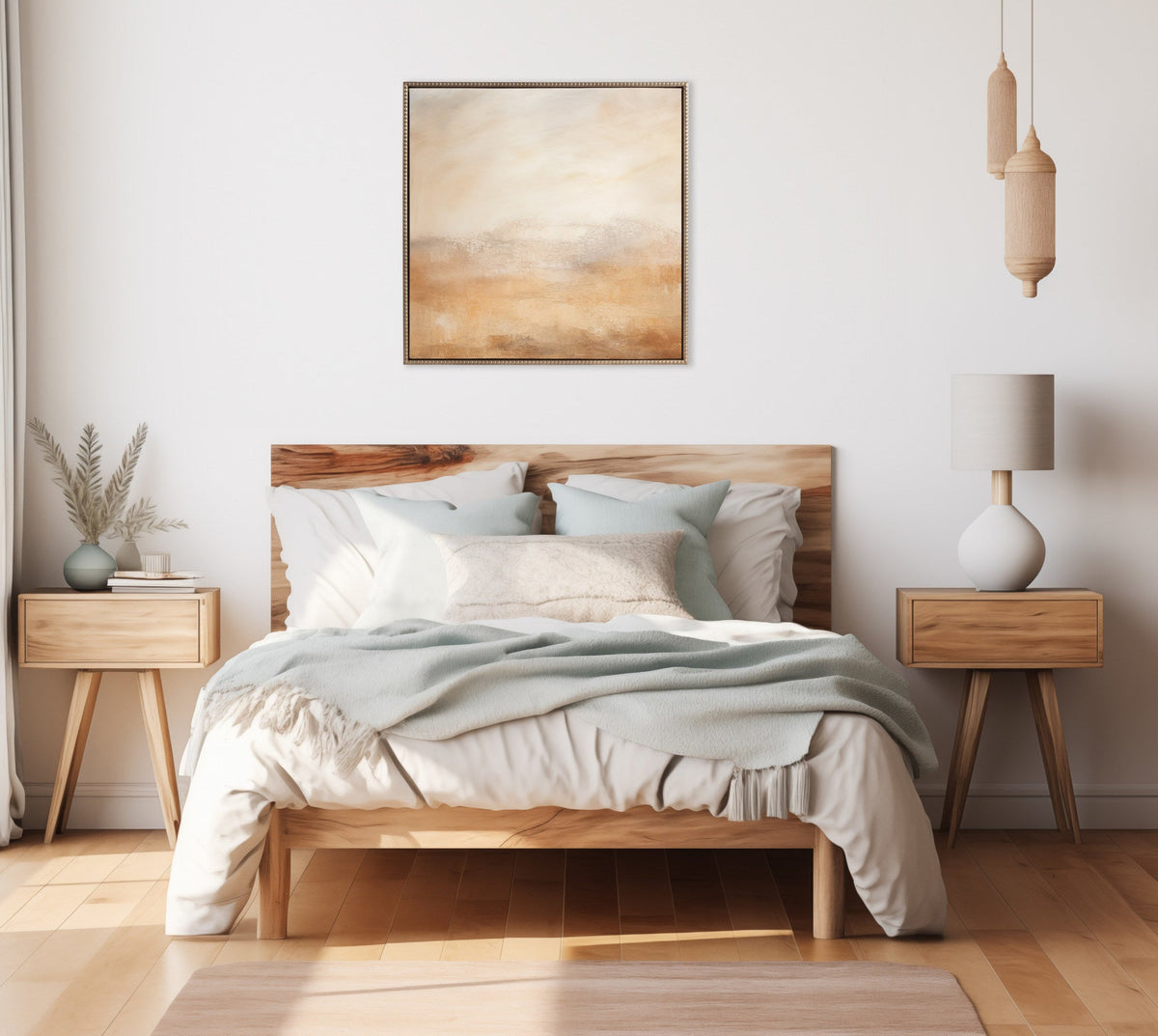 Sylvie Beaded Tonal Abstract Earthy Warm Framed Canvas by The Creative Bunch Studio