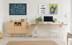 Sylvie Leopard 3, Feather Four and 800 Folk Cactus v2 Framed Canvas by Jessi Raulet of Ettavee