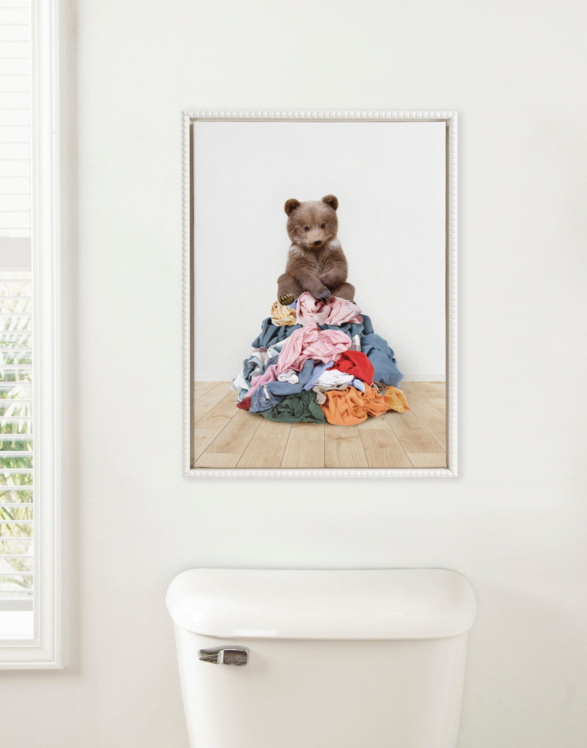 Sylvie Beaded Bear On Laundry Pile Scandi Style Framed Canvas by Amy Peterson