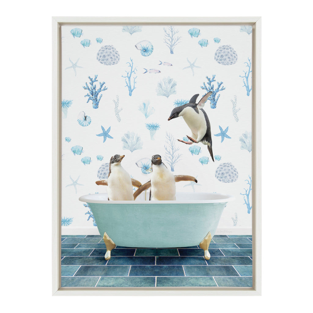 Sylvie Penguins In Under the Sea Bath Framed Canvas by Amy Peterson Art Studio