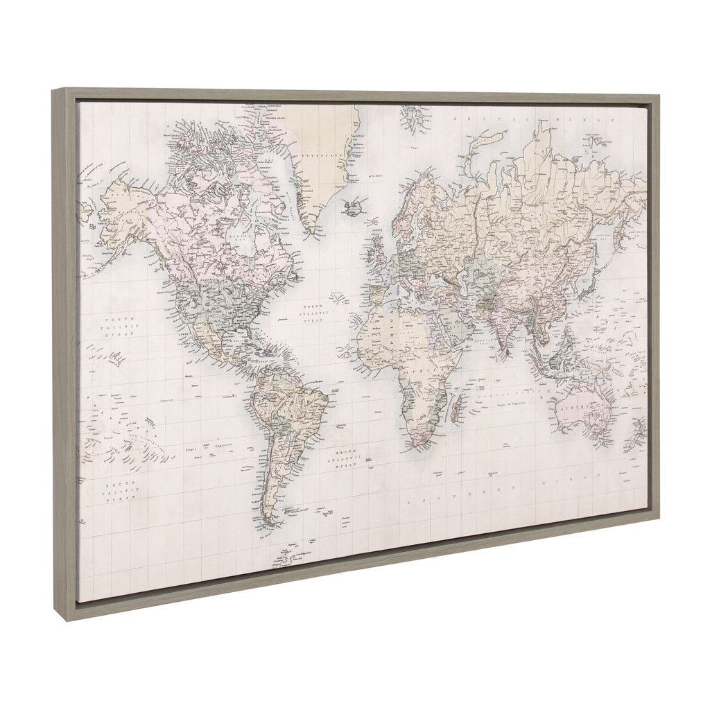Sylvie Vintage World Map Framed Canvas by The Creative Bunch Studio