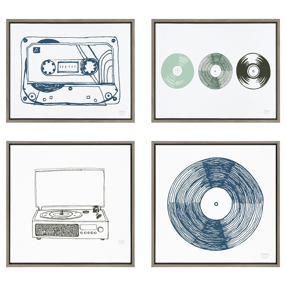 Sylvie Three Records Framed Canvas by Statement Goods