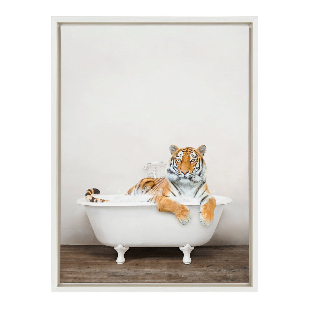 Sylvie Bengal Tiger in Rustic Bath Framed Canvas by Amy Peterson Art Studio