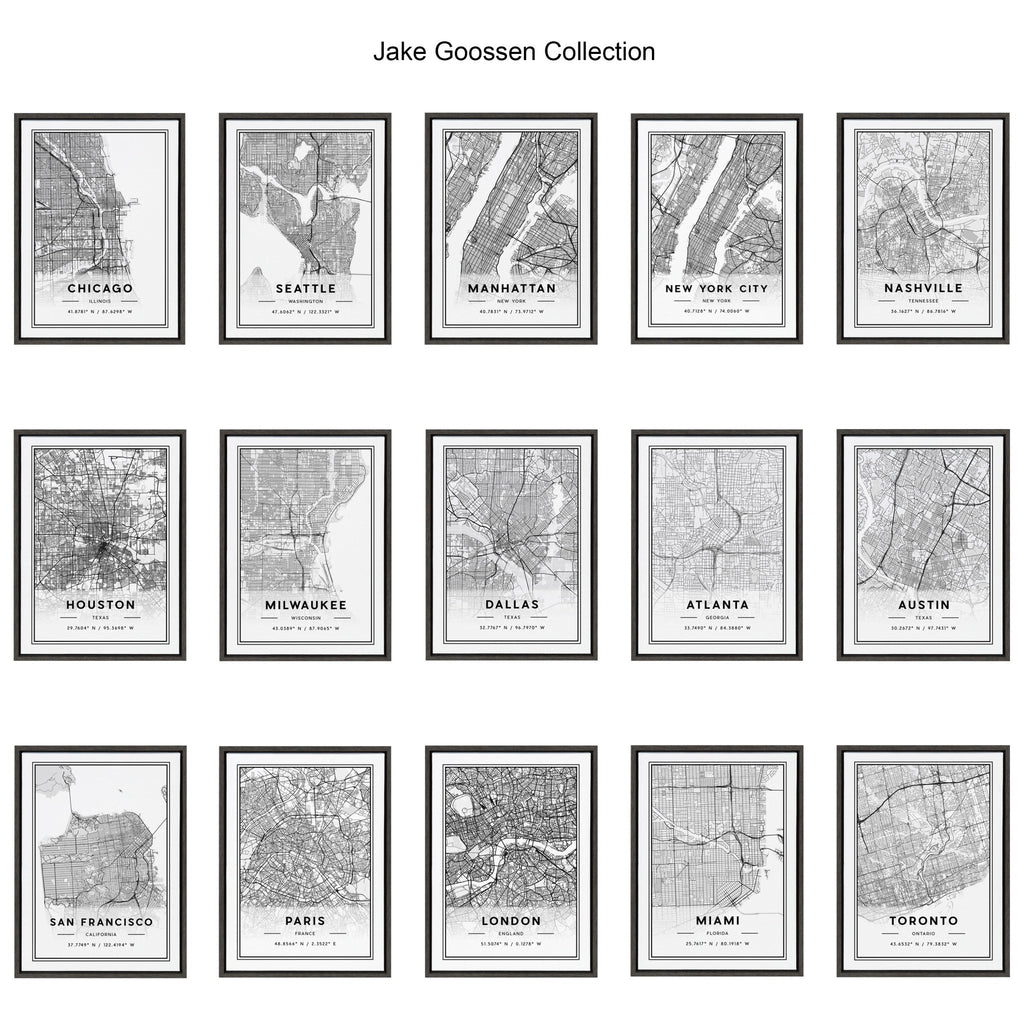 Sylvie Seattle Modern Map Framed Canvas by Jake Goossen