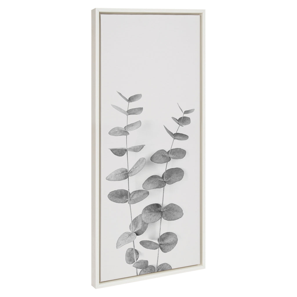 Sylvie Eucalyptus Botanical II Gray and Soft White Framed Canvas by The Creative Bunch Studio