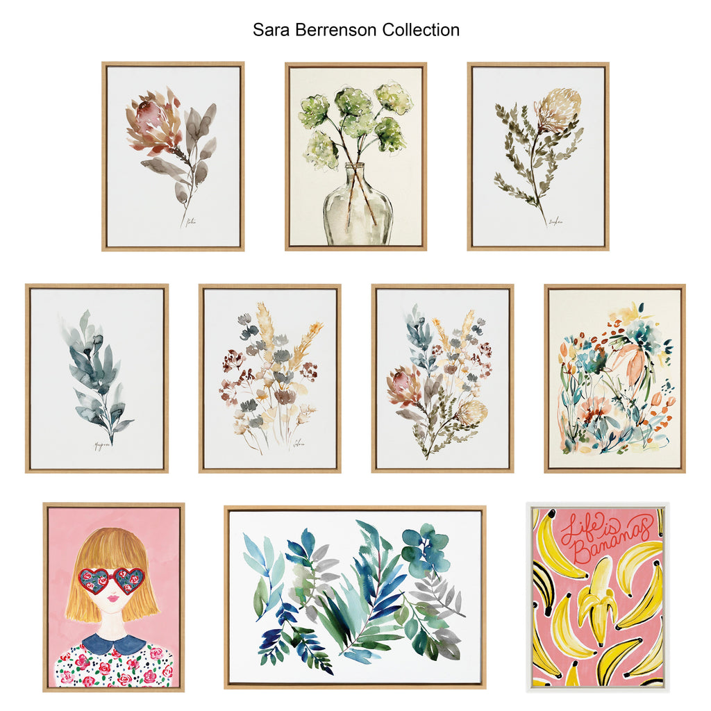 Sylvie Tropic Leaves Blue Framed Canvas by Sara Berrenson