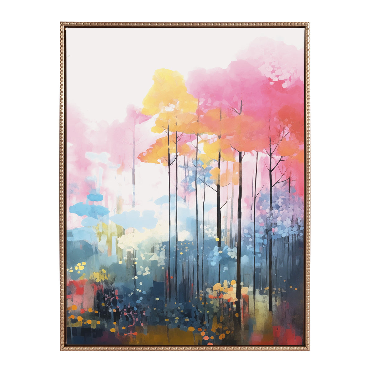 Sylvie Beaded Colorful Forest Landscape Framed Canvas by The Creative Bunch Studio