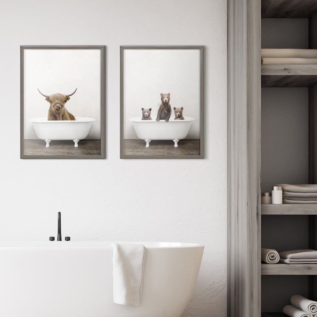 Blake Highland Cow in Tub Color Framed Printed Glass by Amy Peterson Art Studio