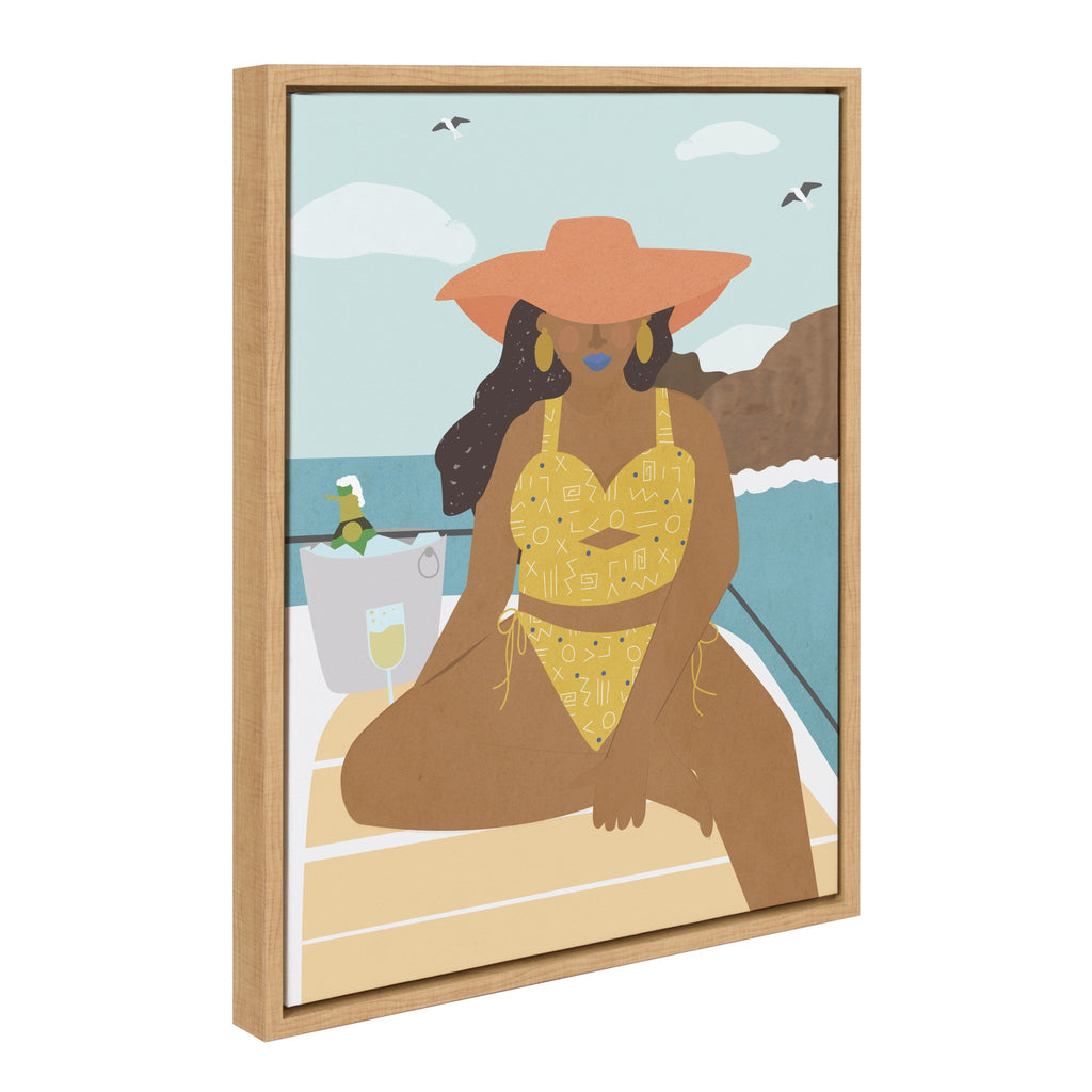 Sylvie Lady on a Boat Framed Canvas by Queenbe Monyei