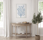 Sylvie Abstract Coral Ocean Blue Framed Canvas by The Creative Bunch Studio