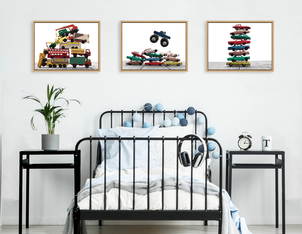 Sylvie Stacked Cars Framed Canvas by Saint and Sailor Studios