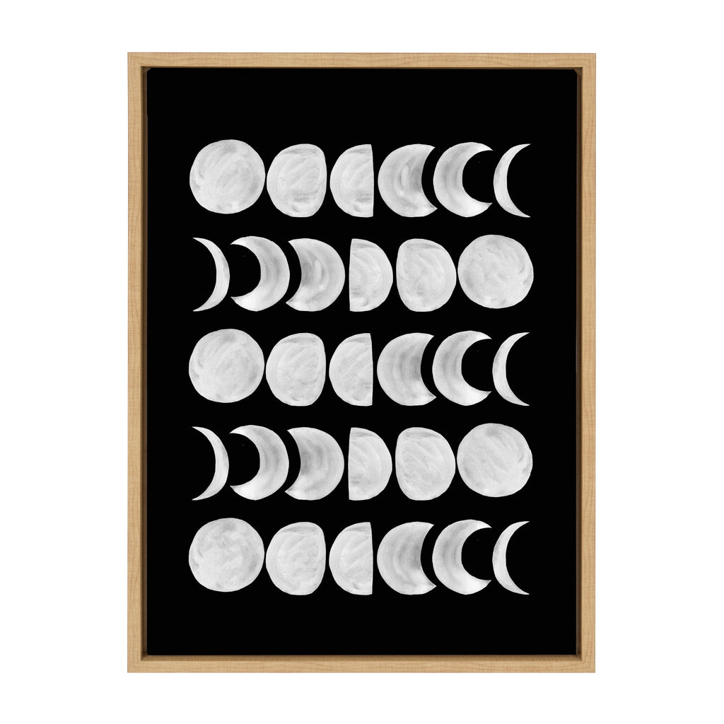 Sylvie 901 Moon Phases White on Black Framed Canvas by Teju Reval of SnazzyHues