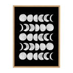 Sylvie 901 Moon Phases White on Black Framed Canvas by Teju Reval of SnazzyHues