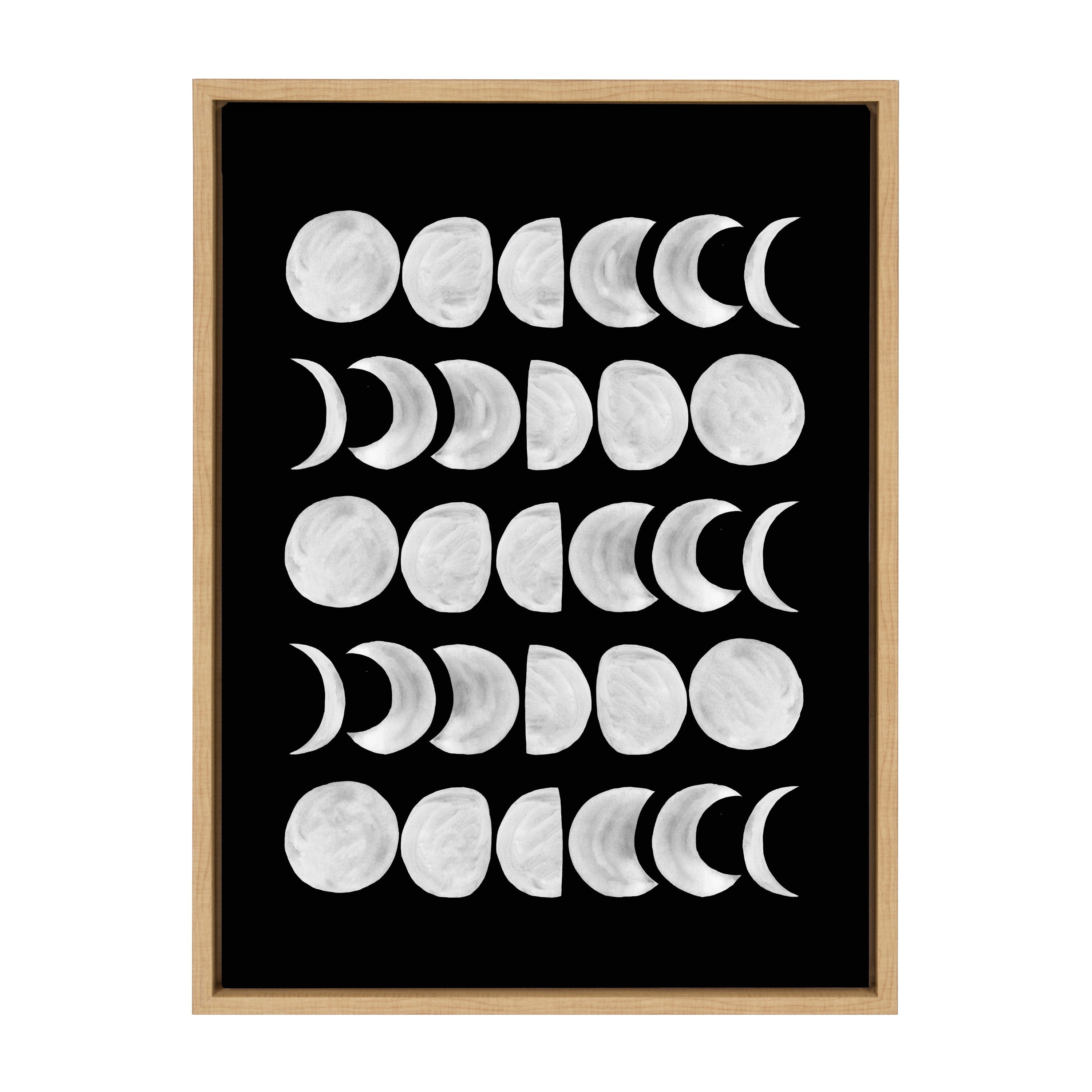 Sylvie 901 Moon Phases White on Black Framed Canvas by Teju Reval of SnazzyHues