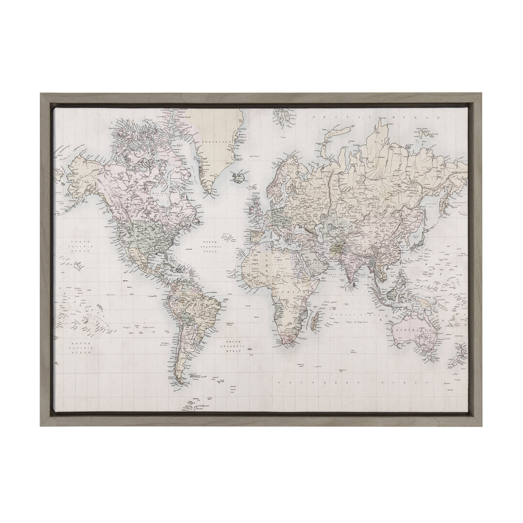 Sylvie Vintage World Map Framed Canvas by The Creative Bunch Studio