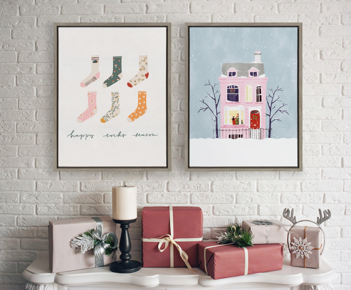 Sylvie Christmas Pink House Framed Canvas by Maja Tomljanovic