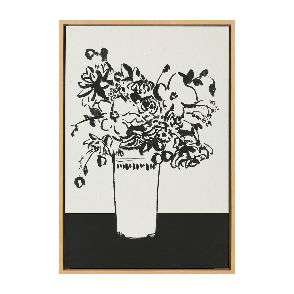 Sylvie 1043 Black and White Vase Framed Canvas by Teju Reval of SnazzyHues